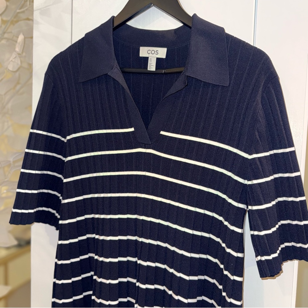 SOLD STRIPED KNITTED MINI POLO DRESS - NAVY / STRIPED | COS - Picture 7 of 9
